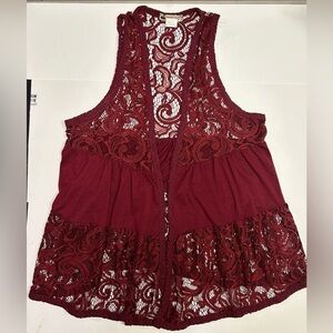 Mod’Land Women’s Medium Open‎ Vest Lace Sheer Boho Gypsy Cardigan